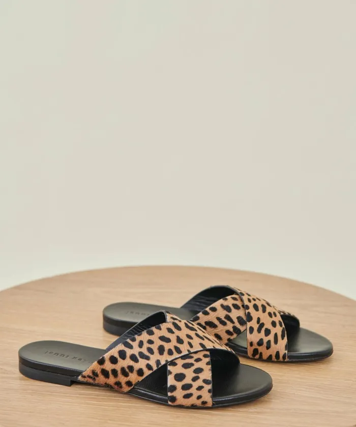 Sandals and Slides Women Jenni Kayne Pony Hair Crossover Sandal Cheetah