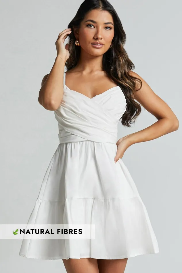 Sandra Midi Dress 8211 Draped Crossover Bodice Tiered Dress In Ivory Women Showpo Dresses Sandra Midi Dress 8211 Draped Crossover Bodice Tiered Dress In Ivory Women Showpo Dresses