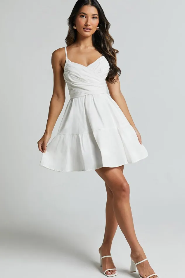 Sandra Midi Dress 8211 Draped Crossover Bodice Tiered Dress In Ivory Women Showpo Dresses