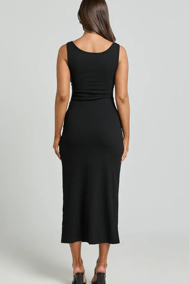 Sarina Midi Dress 8211 Ribbed Scoop Neck Dress In Black Women Showpo Basics