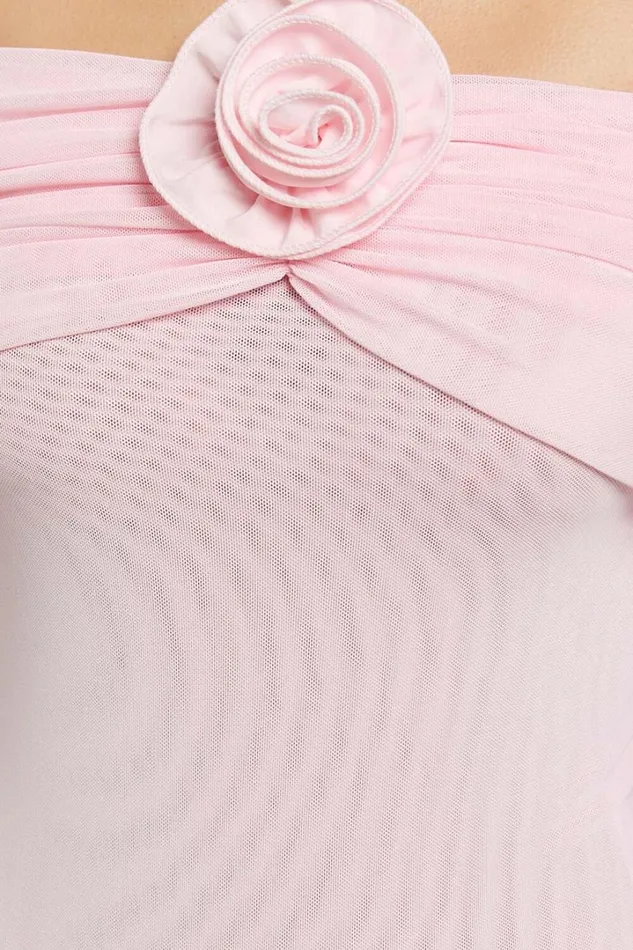 Seraphina Bodysuit 8211 Off Shoulder Long Sleeve Detachable Rosette Mesh Bodysuit In Baby Pink Women Showpo Tops