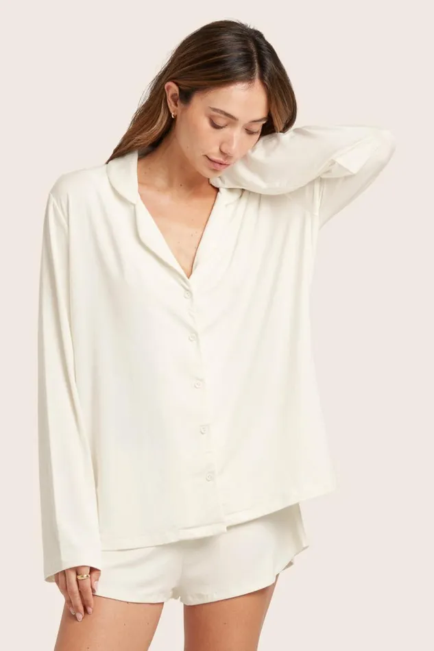 SET ACTIVE Lounge SLEEP JERSEY SLEEP BUTTON DOWN 8211 BLANC 8211 Women