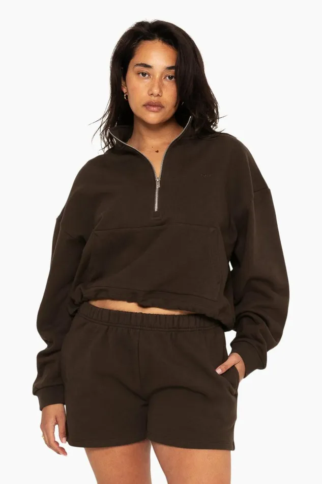 SET ACTIVE Sweats HEAVYWEIGHT SWEATS HALF ZIP 8211 ESPRESSO 8211 Women