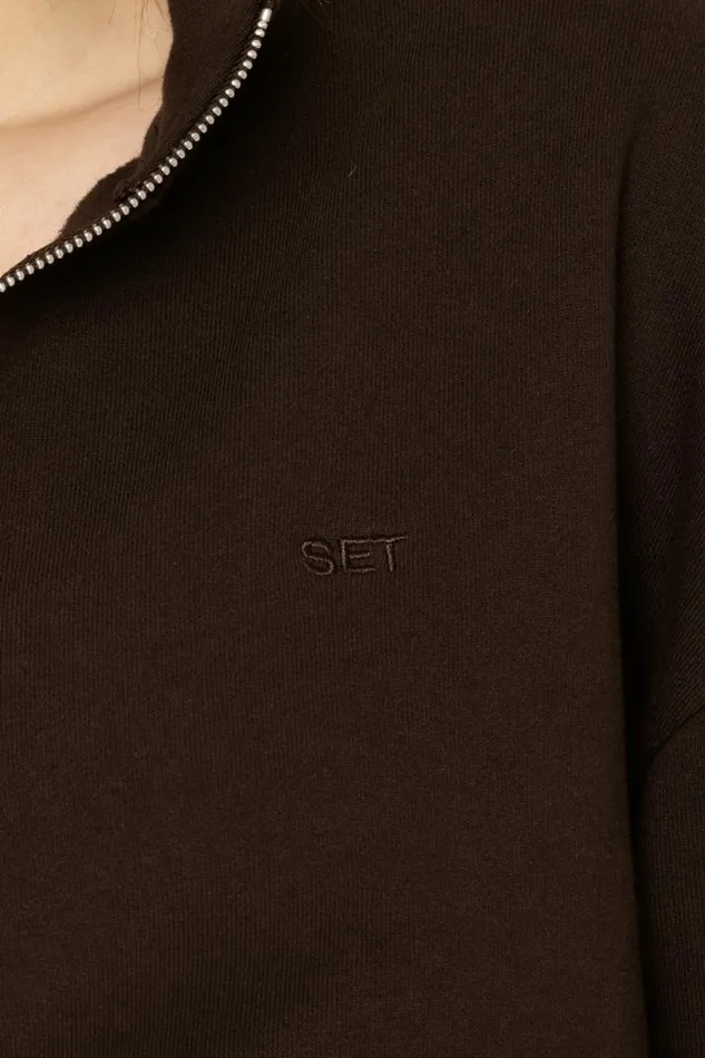 SET ACTIVE Sweats HEAVYWEIGHT SWEATS HALF ZIP 8211 ESPRESSO 8211 Women