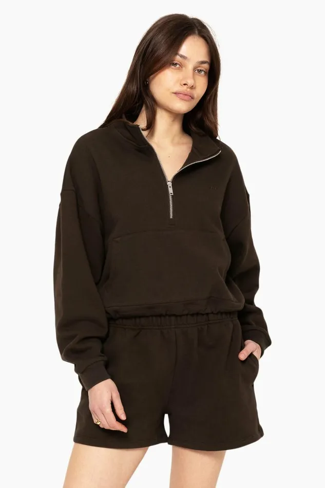 SET ACTIVE Sweats HEAVYWEIGHT SWEATS HALF ZIP 8211 ESPRESSO 8211 Women