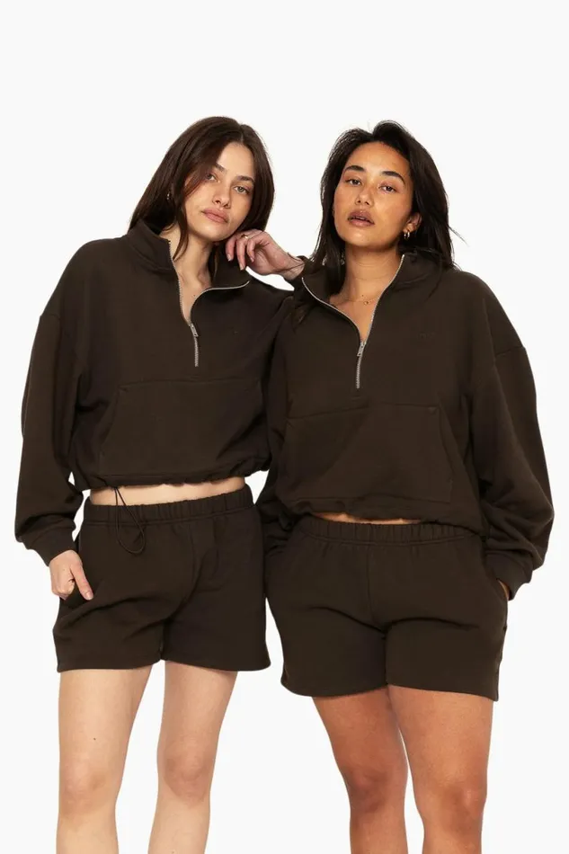 SET ACTIVE Sweats HEAVYWEIGHT SWEATS HALF ZIP 8211 ESPRESSO 8211 Women