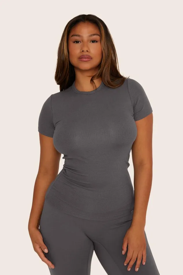 SET ACTIVE Tops Tanks Tees RIBBED MODAL BODY TEE 8211 GRAPHITE 8211 Women