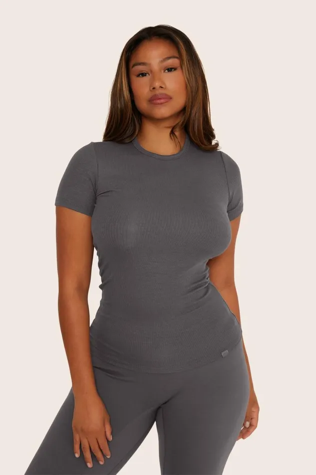 SET ACTIVE Tops Tanks Tees RIBBED MODAL BODY TEE 8211 GRAPHITE 8211 Women