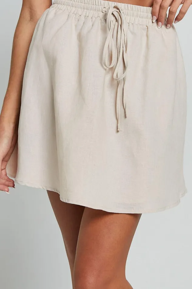 Sharai Mini Skirt 8211 Linen Look High Waisted Drawstring Skirt In Oatmeal Women Showpo Skirts