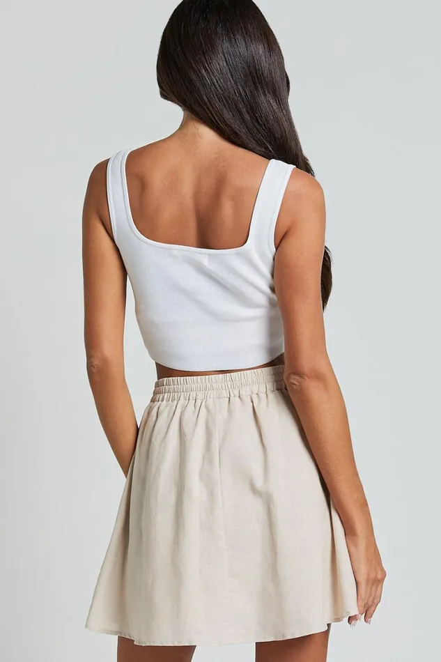 Sharai Mini Skirt 8211 Linen Look High Waisted Drawstring Skirt In Oatmeal Women Showpo Skirts