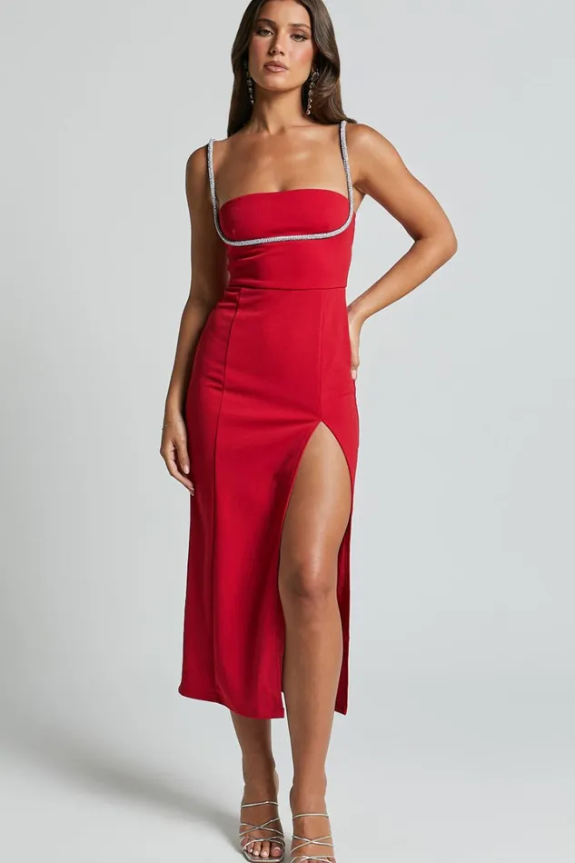 Sharley Midi Dress 8211 Diamante Detail Pencil Dress In Red Women Showpo Curve Clothes