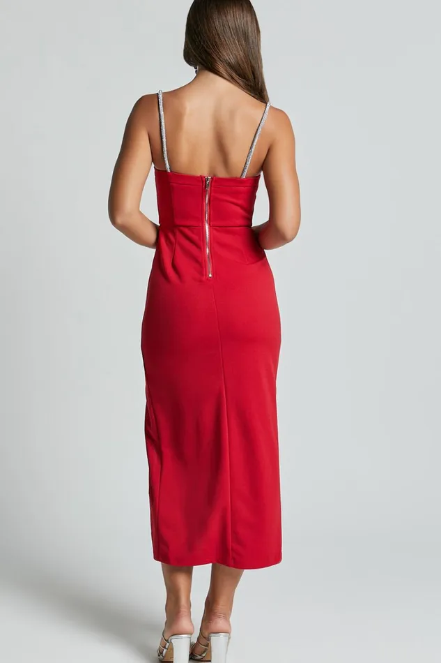 Sharley Midi Dress 8211 Diamante Detail Pencil Dress In Red Women Showpo Curve Clothes