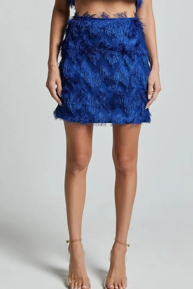 Shelby Mini Skirt 8211 High Waist Fringe Skirt In Cobalt Blue Women Showpo Skirts