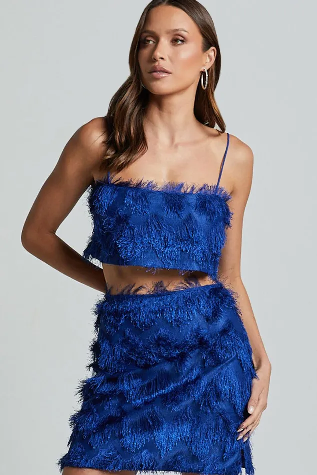 Shelby Mini Skirt 8211 High Waist Fringe Skirt In Cobalt Blue Women Showpo Skirts