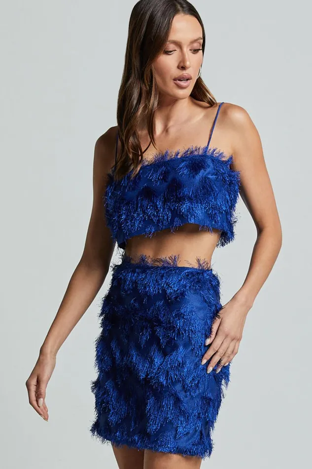 Shelby Mini Skirt 8211 High Waist Fringe Skirt In Cobalt Blue Women Showpo Skirts