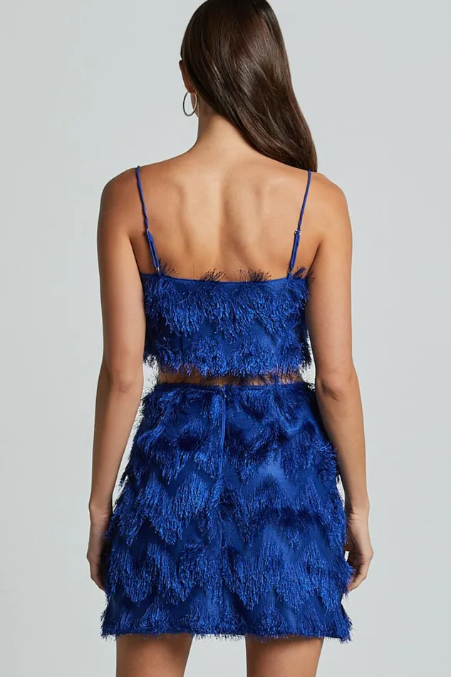 Shelby Mini Skirt 8211 High Waist Fringe Skirt In Cobalt Blue Women Showpo Skirts