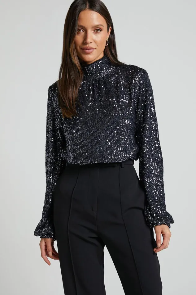 Shona Top 8211 Long Sleeve High Neck Cowl Back In Black Women Showpo Tops