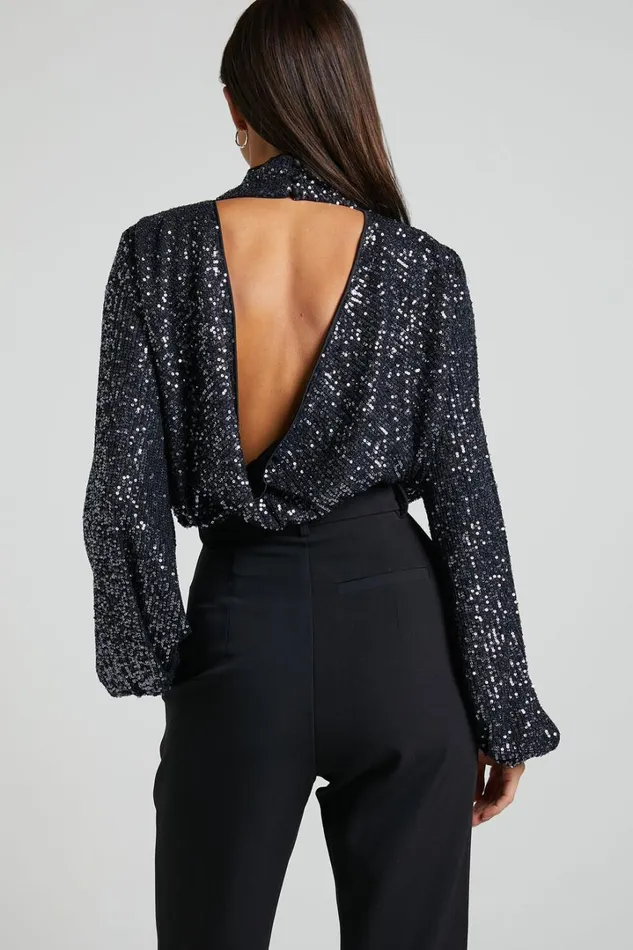 Shona Top 8211 Long Sleeve High Neck Cowl Back In Black Women Showpo Tops