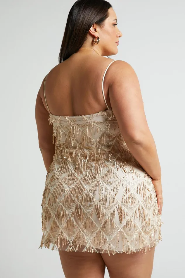 Shook Mini Dress 8211 Cami Sequin Fringe Dress In Champagne Sequin Women Showpo Curve Clothes