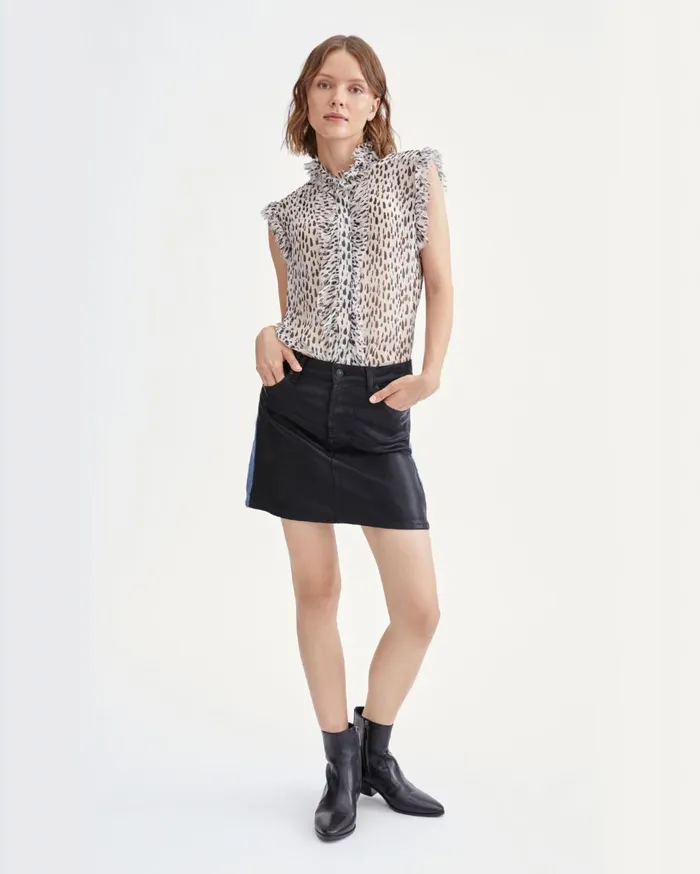 Shorts and Skirts Women 7 For All Mankind Coated 5050 Denim Miniskirt In Black Black