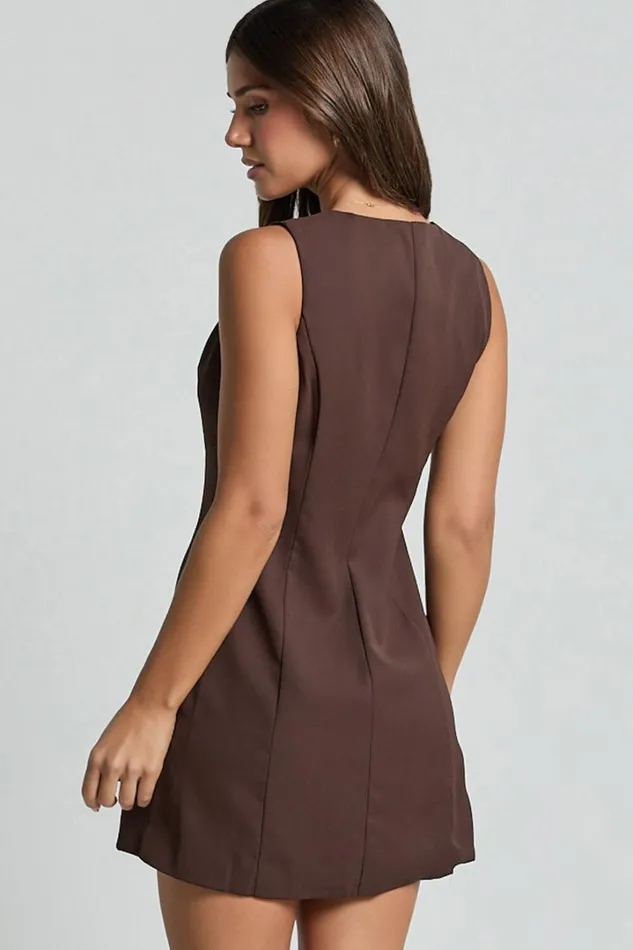 Sia Mini Dress 8211 V Neck Button Down Dress In Chocolate Women Showpo Dresses