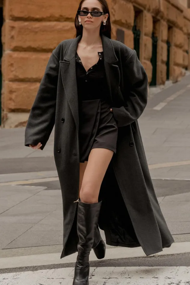 Silvena Coat 8211 Oversized Longline Tailored Coat In Slate Grey Women Showpo Jackets and Coats