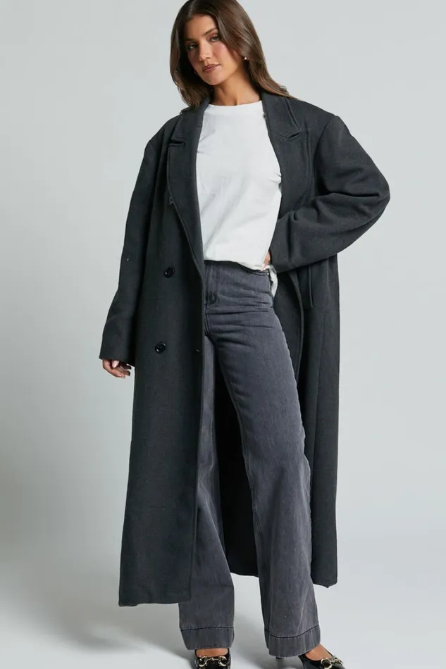 Silvena Coat 8211 Oversized Longline Tailored Coat In Slate Grey Women Showpo Jackets and Coats