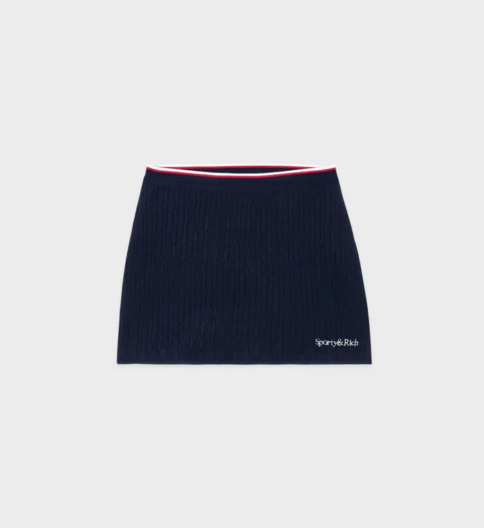 Skirts and Dresses Women Sporty and Rich Serif Logo Mini Cable Skirt 8211 NavyOff WhiteRed