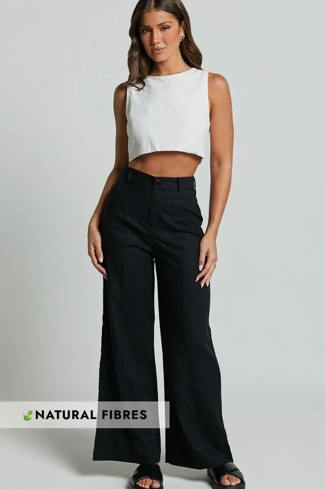 Skye Pants 8211 Linen Look High Waisted Seam Detail Pants In Black Women Showpo Conscious