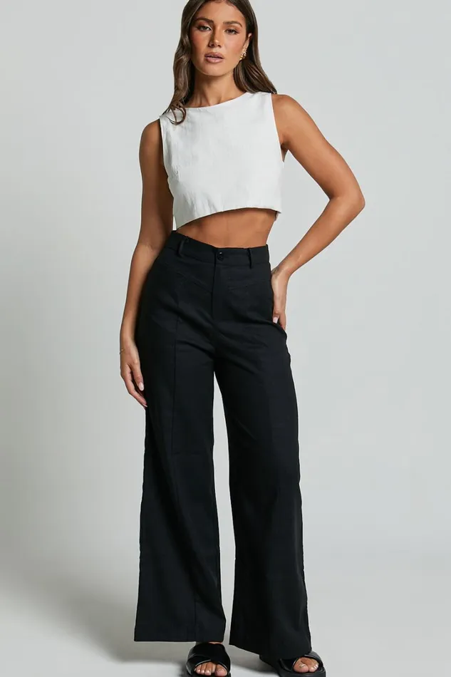 Skye Pants 8211 Linen Look High Waisted Seam Detail Pants In Black Women Showpo Conscious