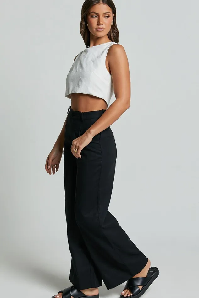 Skye Pants 8211 Linen Look High Waisted Seam Detail Pants In Black Women Showpo Conscious