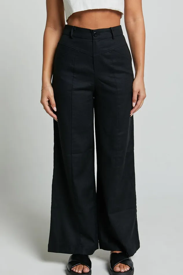 Skye Pants 8211 Linen Look High Waisted Seam Detail Pants In Black Women Showpo Conscious