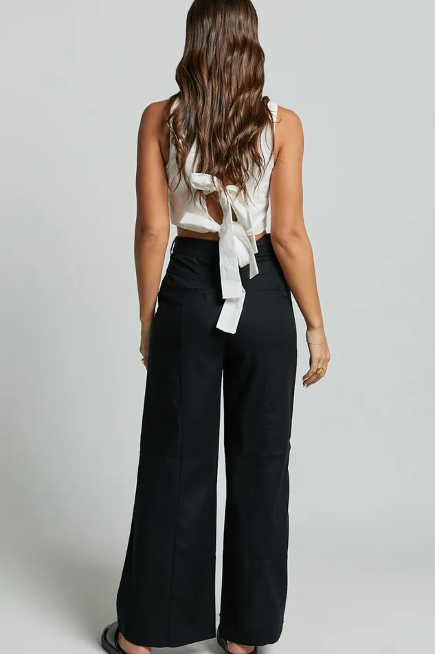 Skye Pants 8211 Linen Look High Waisted Seam Detail Pants In Black Women Showpo Conscious