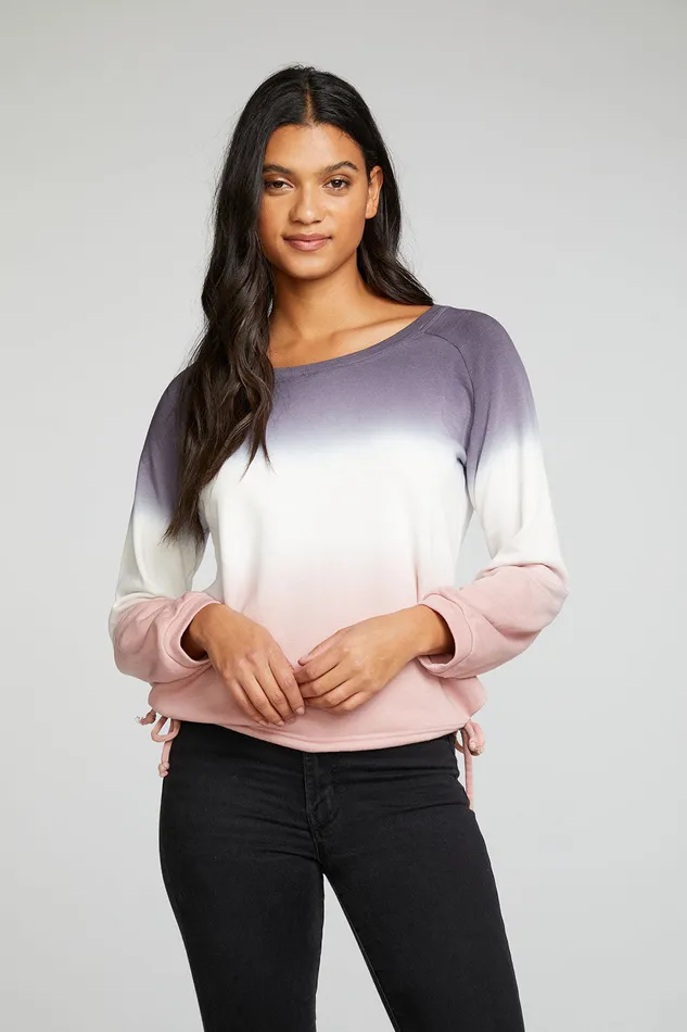 Slub French Terry Blouson Sleeve Side Tie Raglan Pullover Womens Tops Chaser Brand