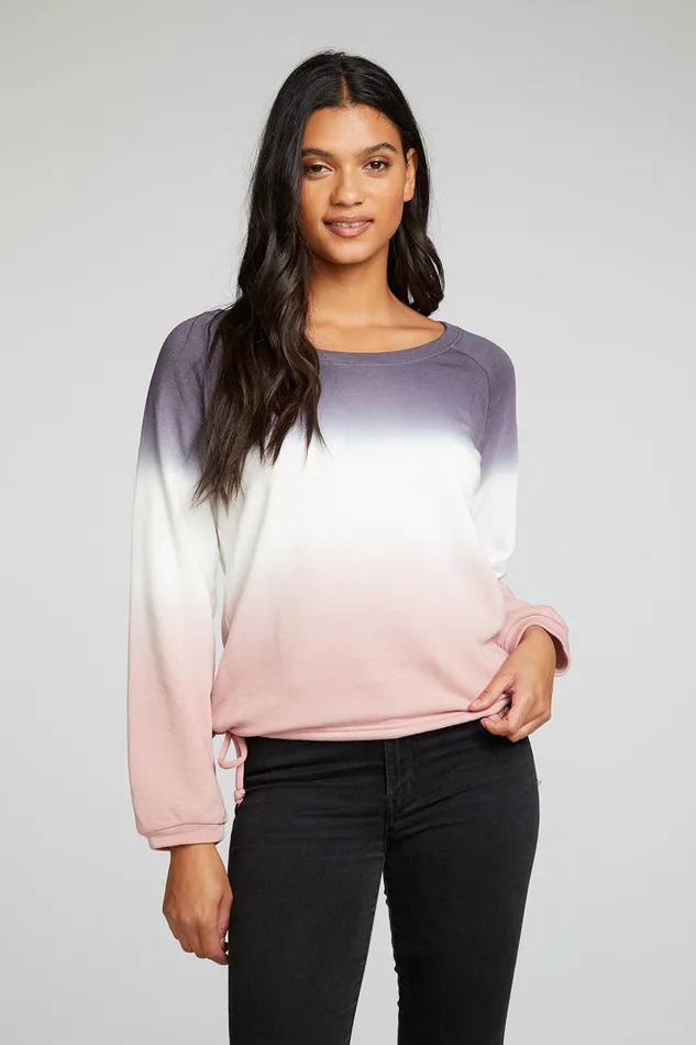 Slub French Terry Blouson Sleeve Side Tie Raglan Pullover Womens Tops Chaser Brand