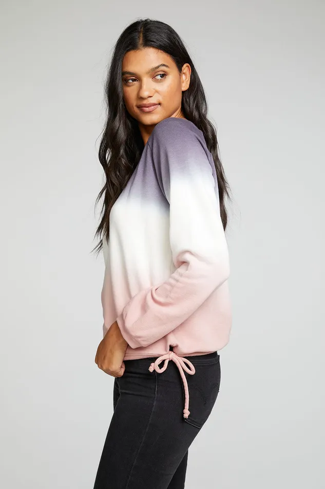 Slub French Terry Blouson Sleeve Side Tie Raglan Pullover Womens Tops Chaser Brand