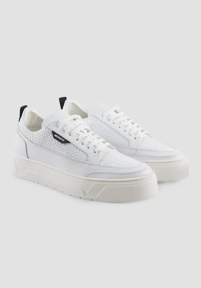 Sneakers Men Antony Morato Leather 034Flint034 Low Sneaker With Reptile Effect Details White