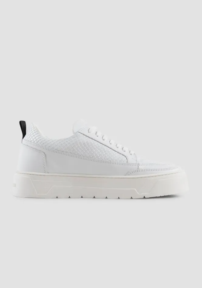 Sneakers Men Antony Morato Leather 034Flint034 Low Sneaker With Reptile Effect Details White