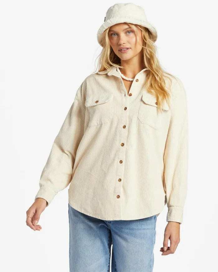 So Stoked Cord Long Sleeve Top Whitecap Women Billabong Tops