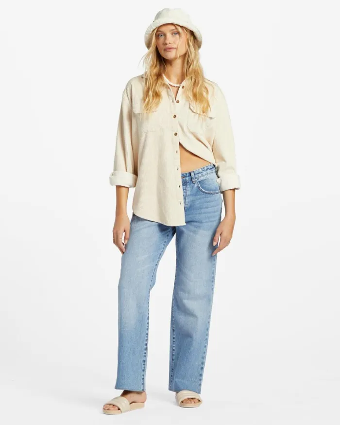 So Stoked Cord Long Sleeve Top Whitecap Women Billabong Tops