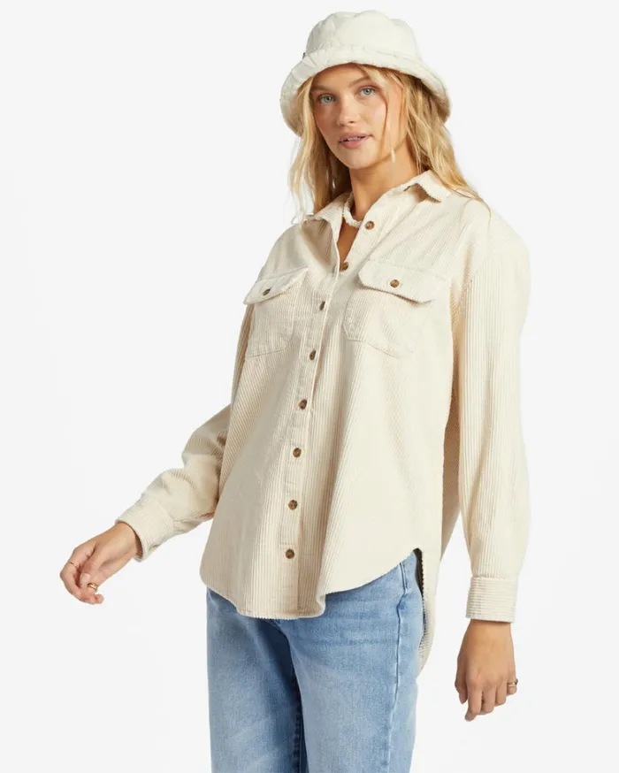 So Stoked Cord Long Sleeve Top Whitecap Women Billabong Tops