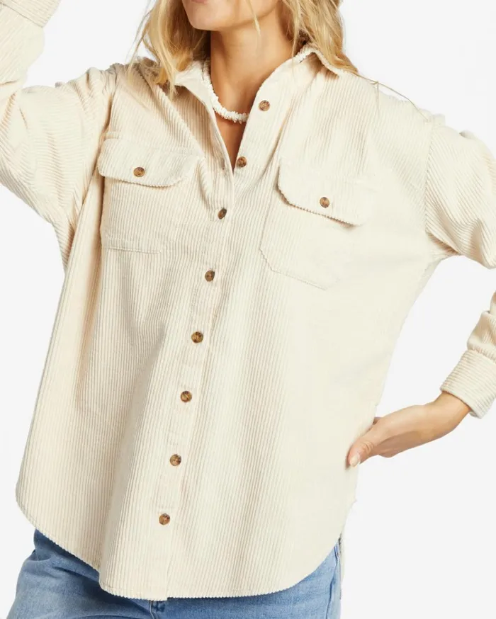 So Stoked Cord Long Sleeve Top Whitecap Women Billabong Tops