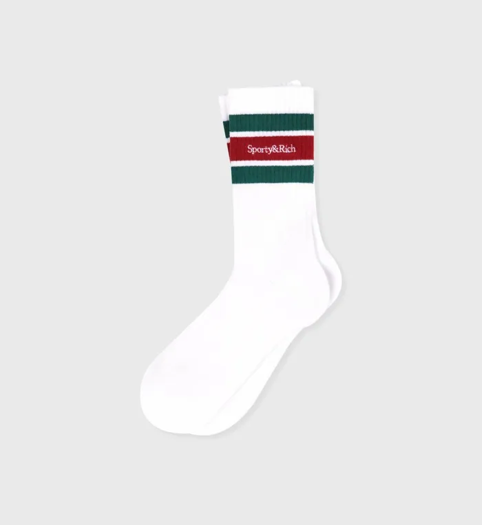 Socks Women Sporty and Rich Serif Logo Striped Socks 8211 WhiteAlpineLava