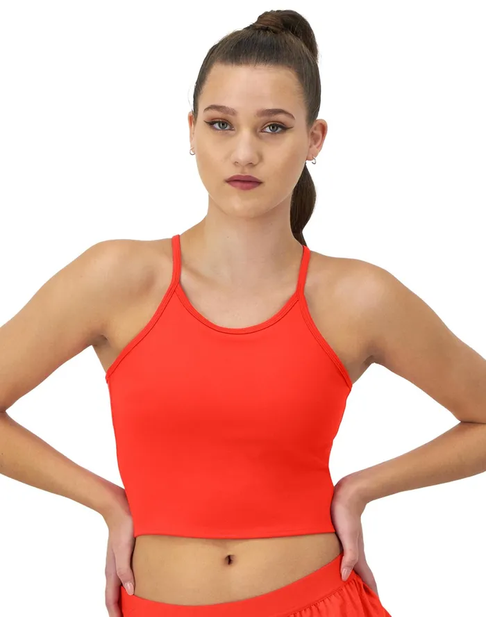 Soft Touch Longline Cami Shelf Bra C Logo Solar Crimson Women Champion Sports Bras and Bralettes