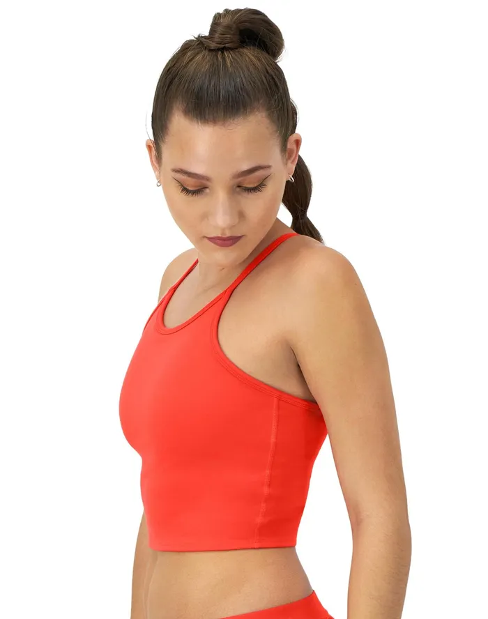 Soft Touch Longline Cami Shelf Bra C Logo Solar Crimson Women Champion Sports Bras and Bralettes