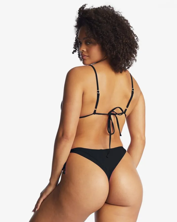 Sol Searcher TieSide Tanga Bikini Bottoms Black Pebble Women Billabong Bikinis