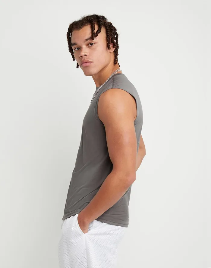 Sport Muscle Tank Reflective C Logo Stone Grey Men Champion TShirts and Tops