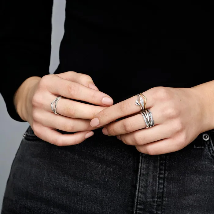 Stackable Rings Women Pandora Beaded Wishbone Ring
