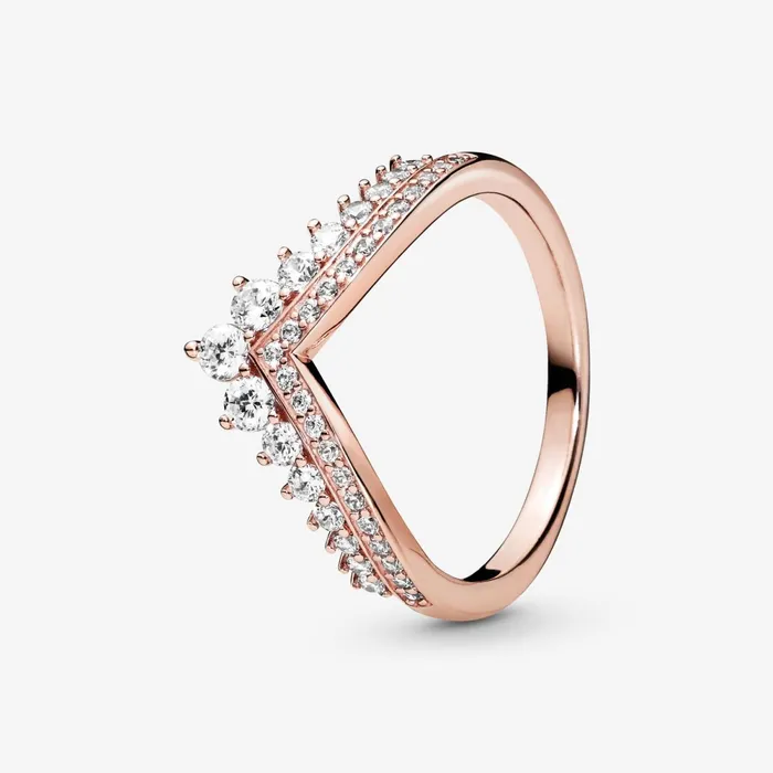 Stackable Rings Women Pandora Princess Wishbone Ring Rose Gold Plated