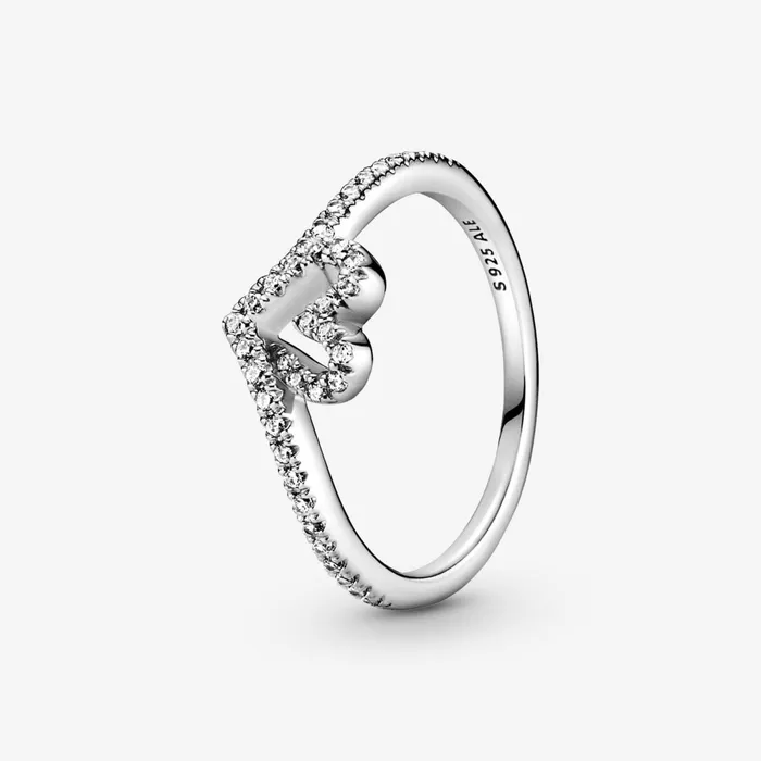Stackable Rings Women Pandora Sparkling Wishbone Heart Ring Sterling Silver